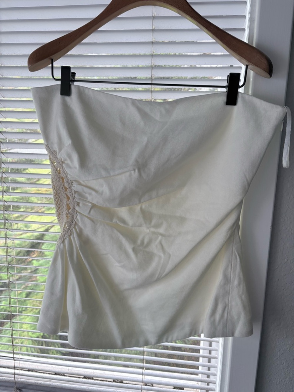 Strapless Cream Lace-Inset Women's Blouse